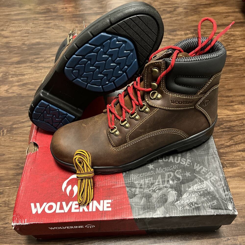 Wolverine 98 DuraShocks Slip/Oil Resistance Work Boots Brown Soft Toe Men 12